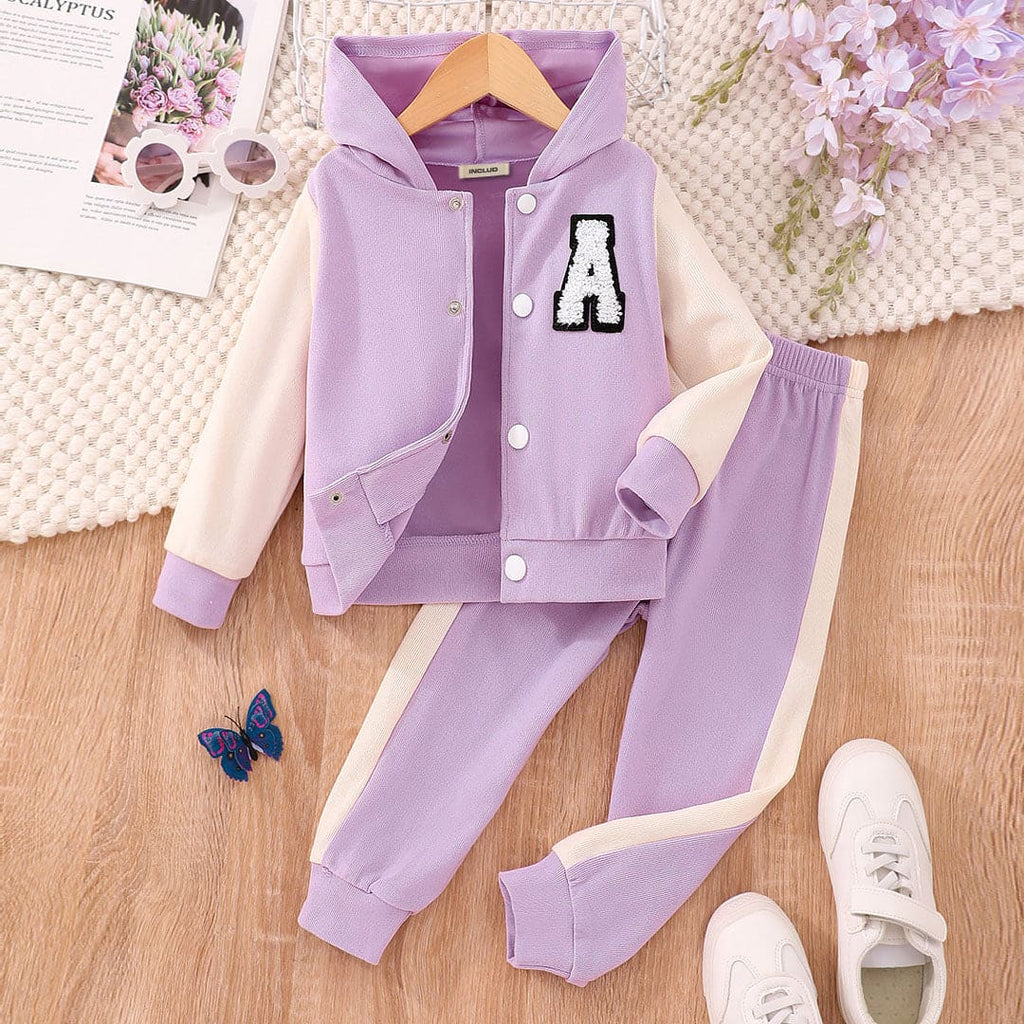 Boys Purple Towel Embroidery Sweatshirt With Pants Set Sets Purple 3-4 Y 