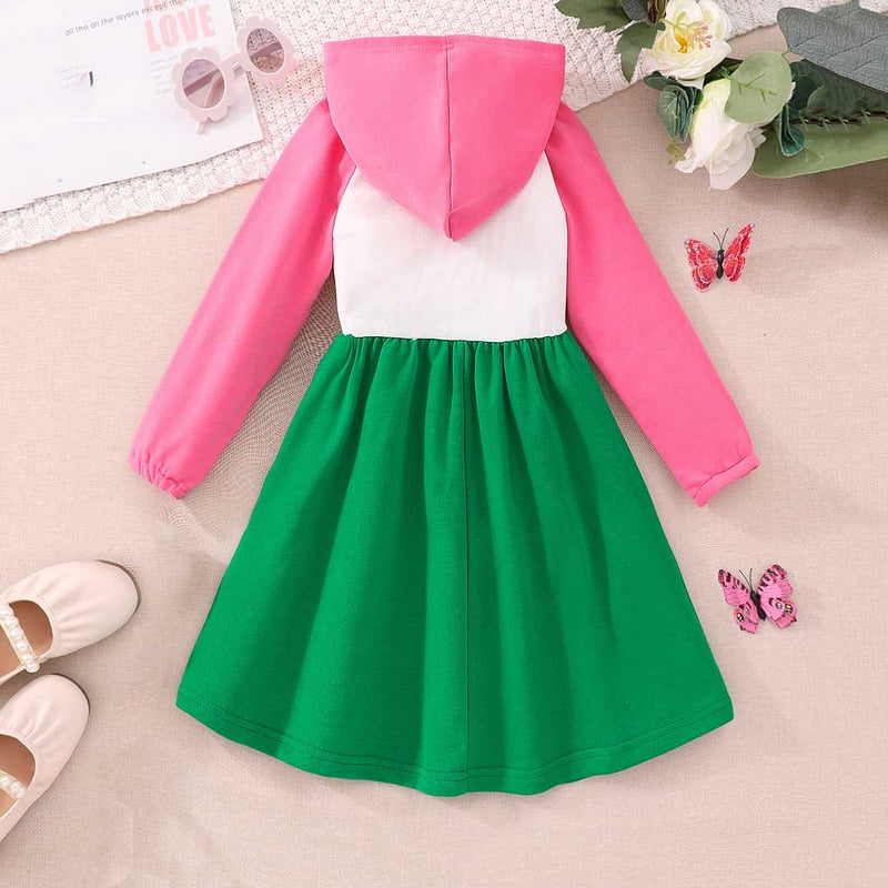 Girls Pink Hooded Long Sleeve Fit & Flare Dress Casual Dresses   