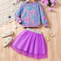 Girls Blue Printed Sweatshirt With Skirt Set Sets Blue 3-4 Y 