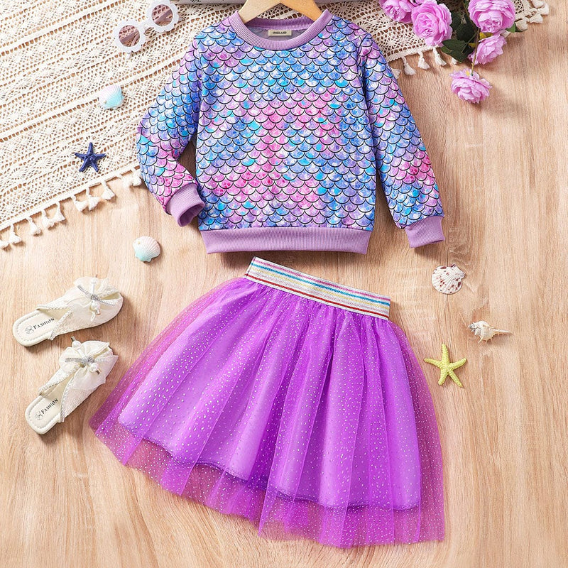 Girls Blue Printed Sweatshirt With Skirt Set Sets Blue 3-4 Y 