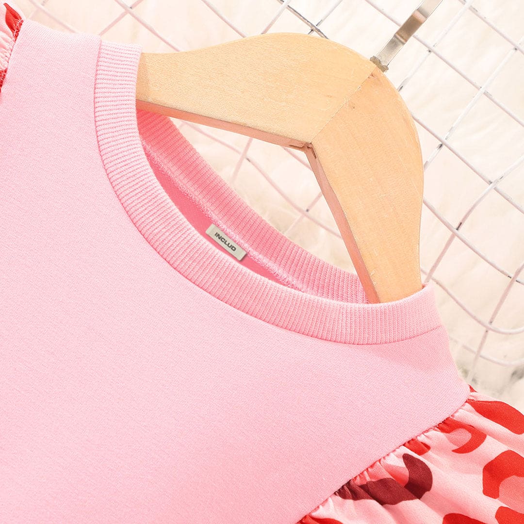 Girls Pink Sweatshirt With Animal Print Legging Set Sets   