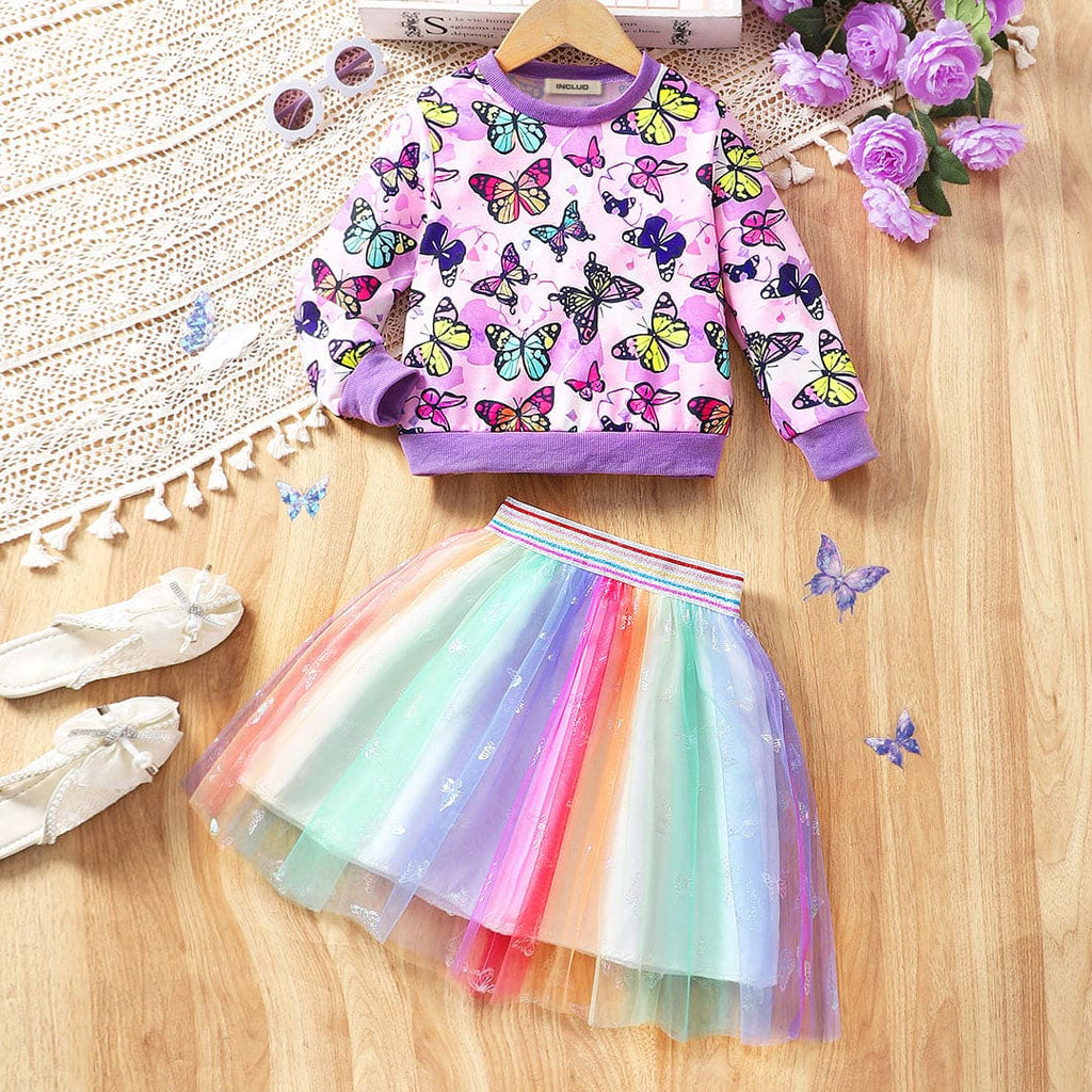 Girls Multicolor Printed Sweatshirt With Skirt Set Sets Multicolor 3-4 Y 