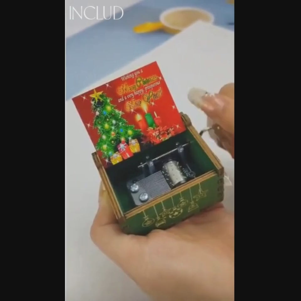 Kids Green Wooden Hand-Crank Christmas Music Box Trending Accessories