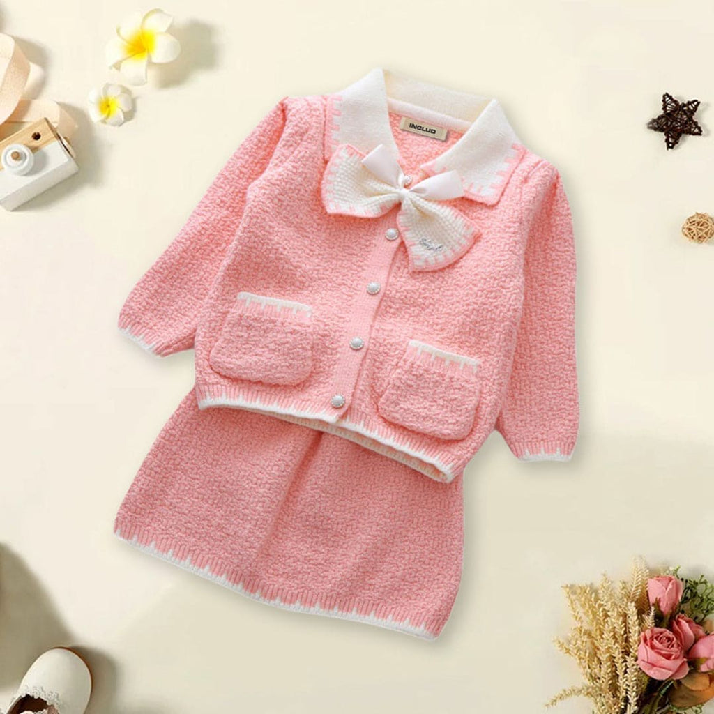 Girls Woolen Jacket with Skirt Co-ord Set