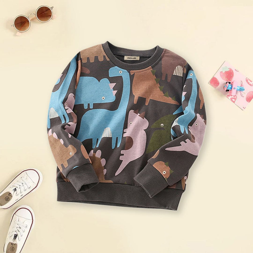 Boys Dinosaur Print Full Sleeves Sweatshirt Sweatshirts & Hoodies Multicolor 1-2 Y 