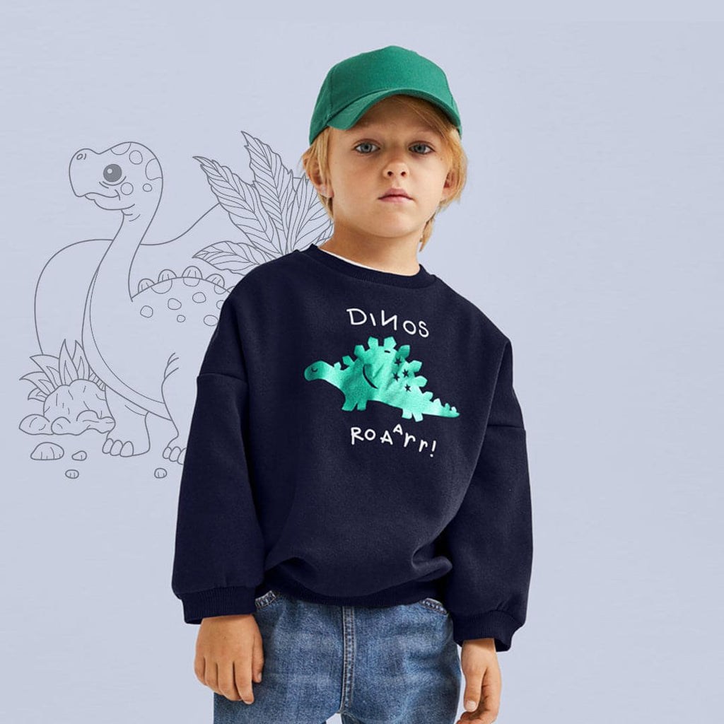 Boys Dinosaur Printed Full Sleeves Sweatshirt Sweatshirts & Hoodies Navy 1-2 Y 