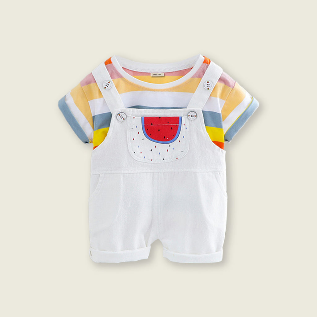 Boys Short Sleeve Striped T-Shirt With Dungaree