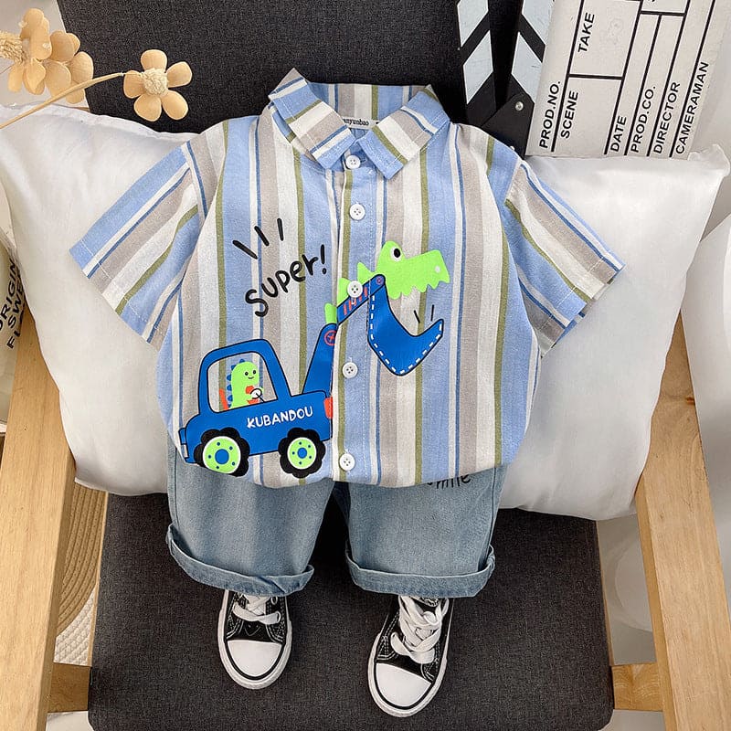 Boys Striper Shirt & Denim Bermuda Set Sets Blue 1-2 Y 