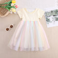 Girls Short Sleeve Rainbow Mesh Dress Casual Dresses Yellow 1-2 Y 