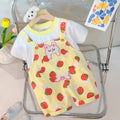 Girls Short Sleeve T-Shirt With Strawberry Printed Dungaree Sets Yellow 1-2 Y 