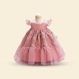 Girls Cape Sleeve Embroidered Fit & Flare Party Dress