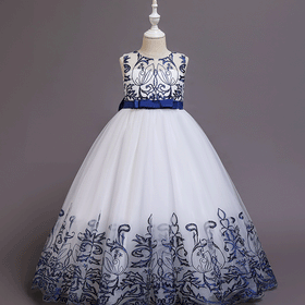 Girls Embroidered Tulle Gown Casual Dresses   
