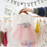 Girls Dress with Flower Applique Casual Dresses White 1-2 Y 