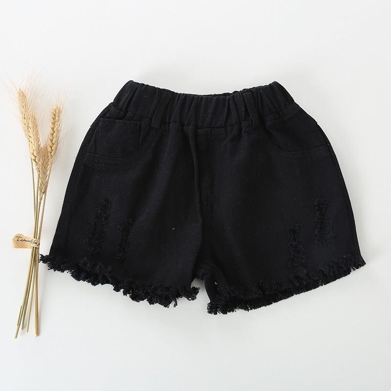 Girls Hot Shorts with Raw Hem and Motifs