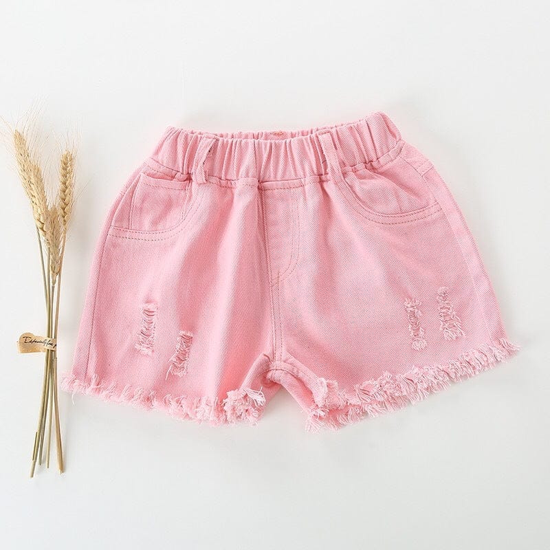 Girls Hot Shorts with Raw Hem and Motifs