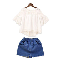 Girls High Low Top with Denim Shorts Set Sets   