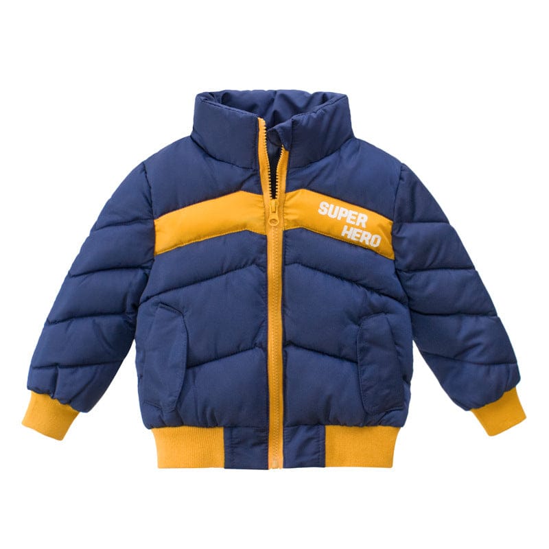 Boys Yellow Stand Collar Solid Solid Long Sleeves Padded Jacket Coats & Jackets Navy 1-2 Y