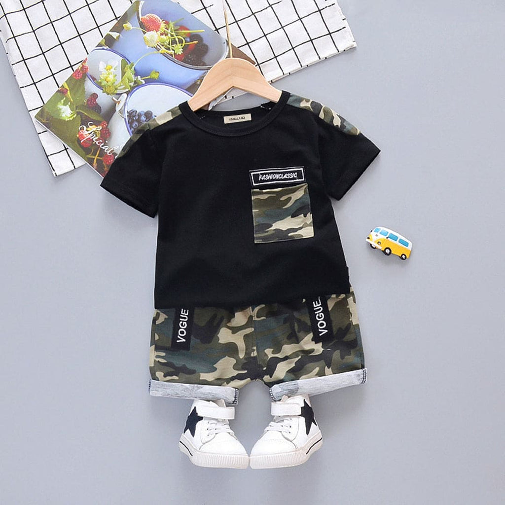 Boys T-shirt with Camouflage Print Shorts Set