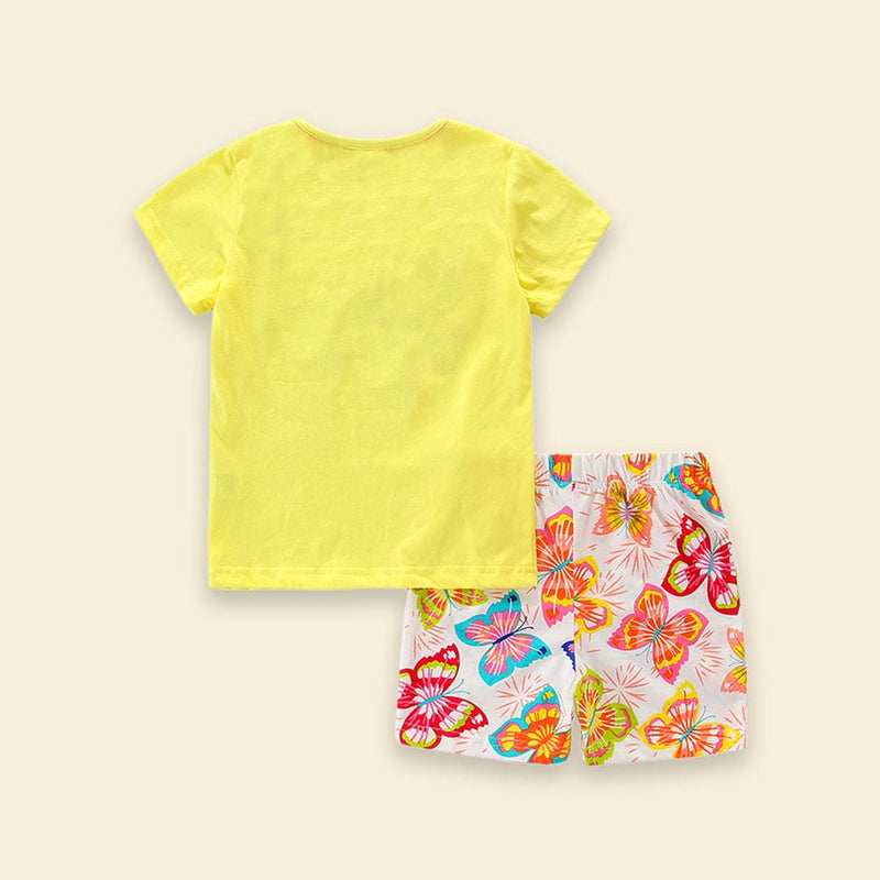 Girls Butterfly Applique T-shirt & Printed Shorts Set Sets   