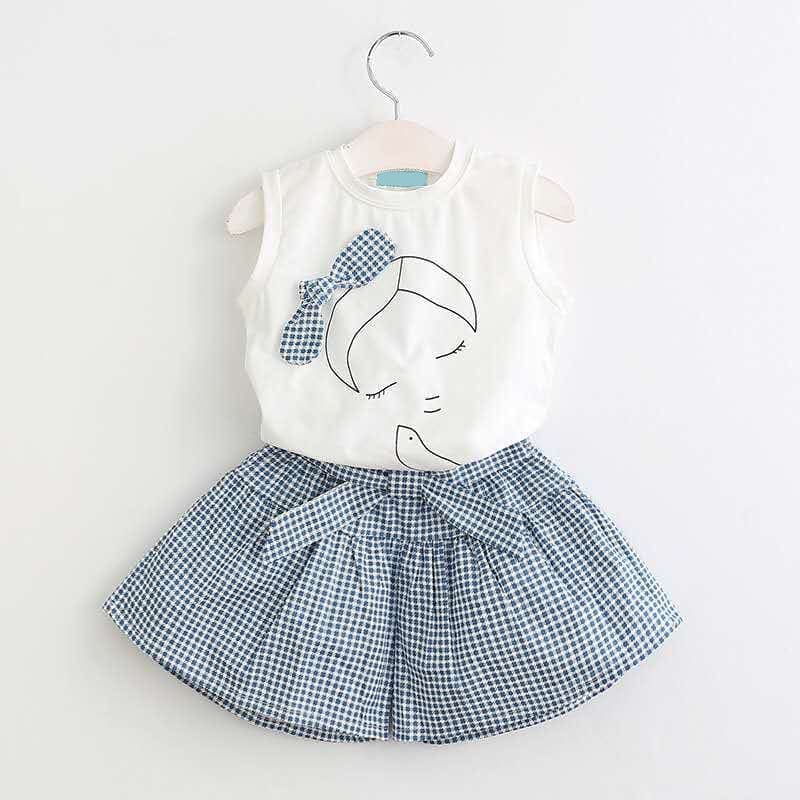 Girls Top with Check Shorts Set