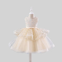 Girls Sequins Embellished Fit & Flare Party Dress Party Dresses Beige 4-5 Y 