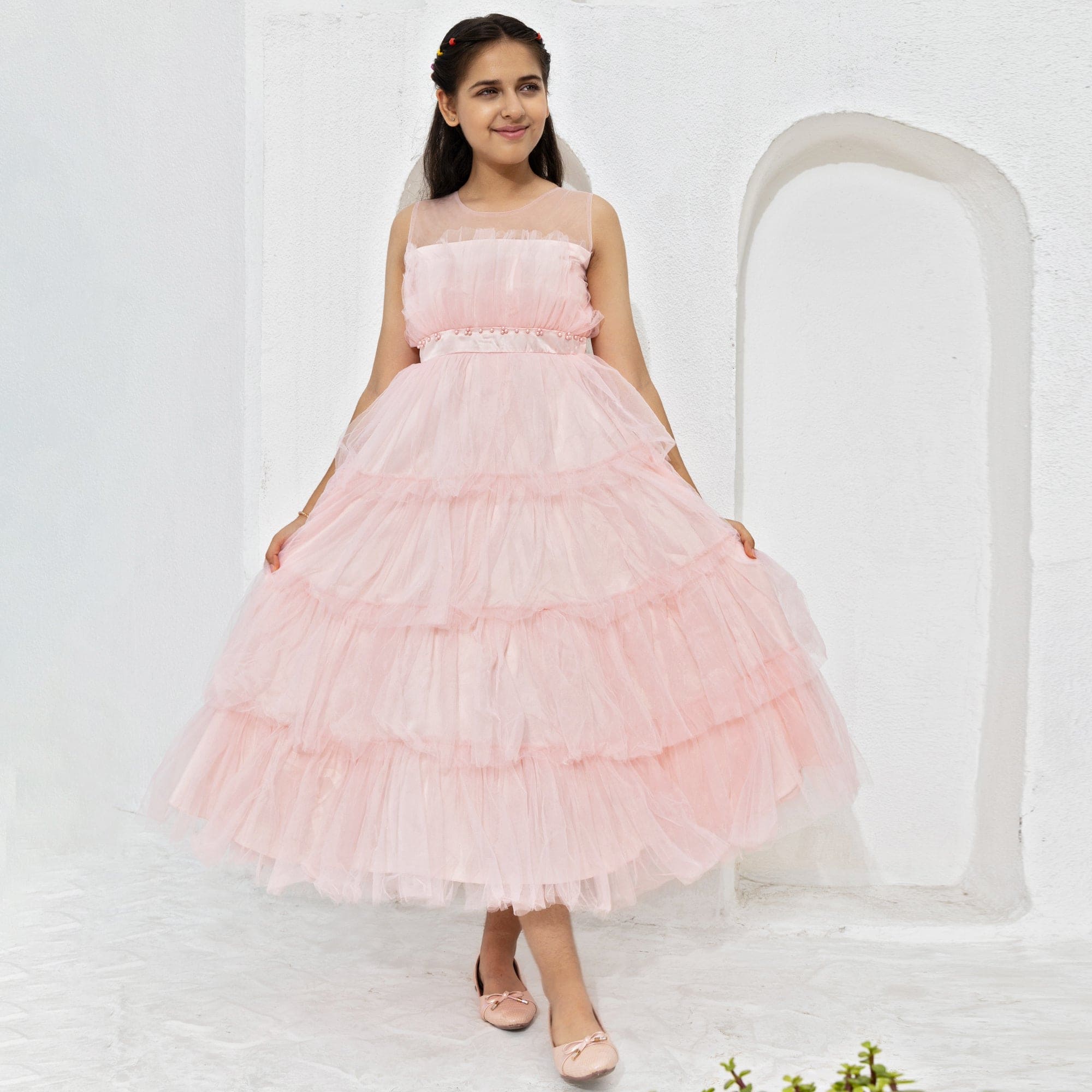 Girls Party Bouquet Gown Casual Dresses Pink 4-5 Y 