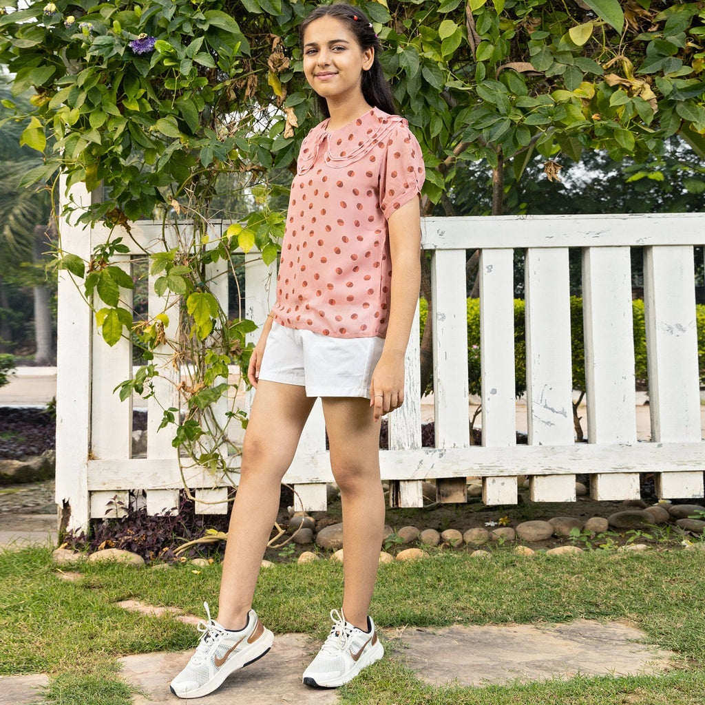 Girls Peter Pan Collar Top with Shorts Sets   