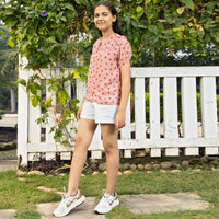 Girls Peter Pan Collar Top with Shorts Sets   