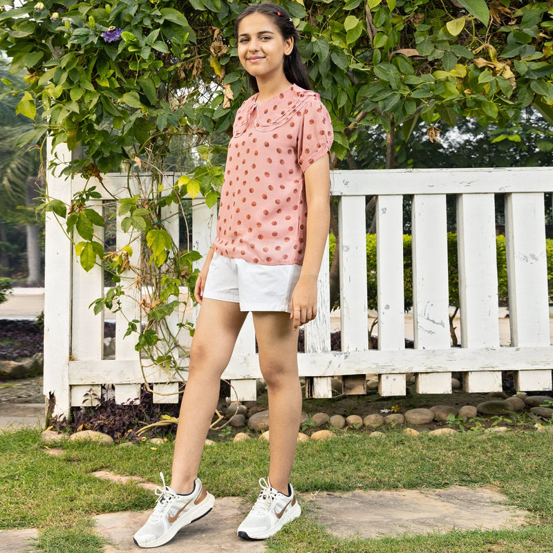 Girls Peter Pan Collar Top with Shorts Sets   