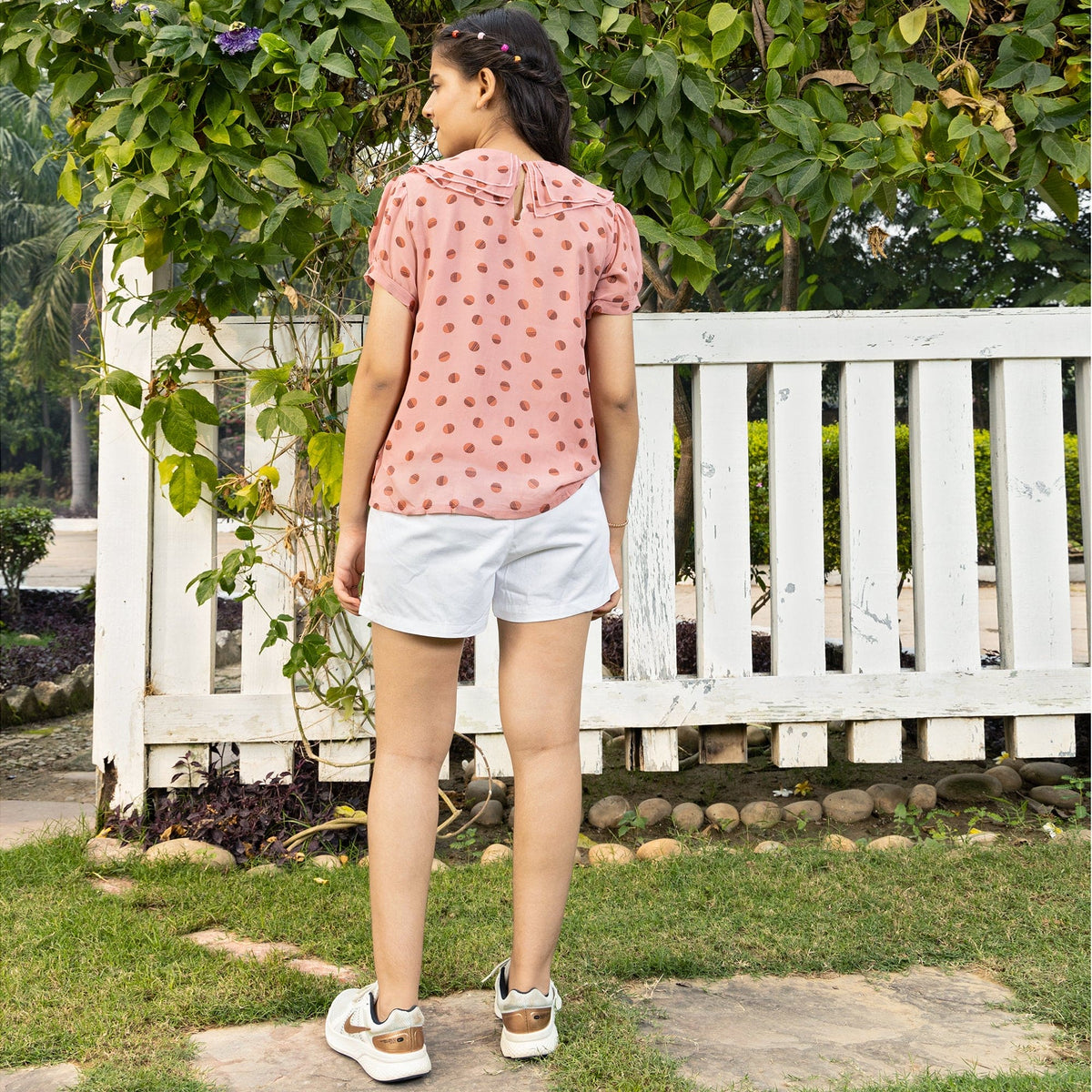 Girls Peter Pan Collar Top with Shorts Sets   