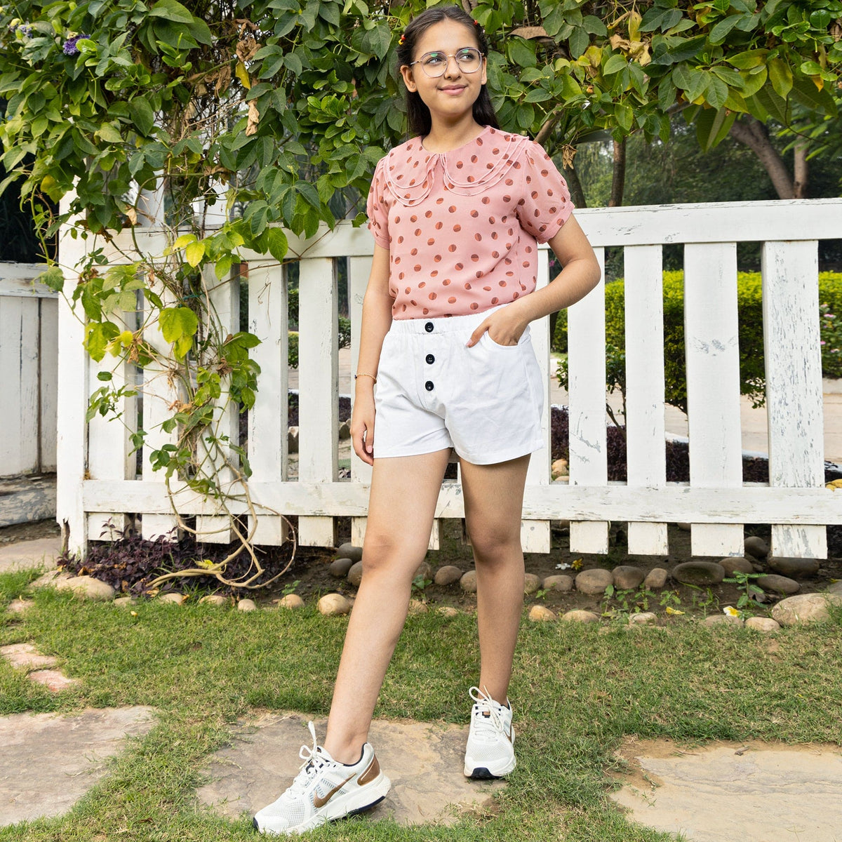 Girls Peter Pan Collar Top with Shorts Sets   