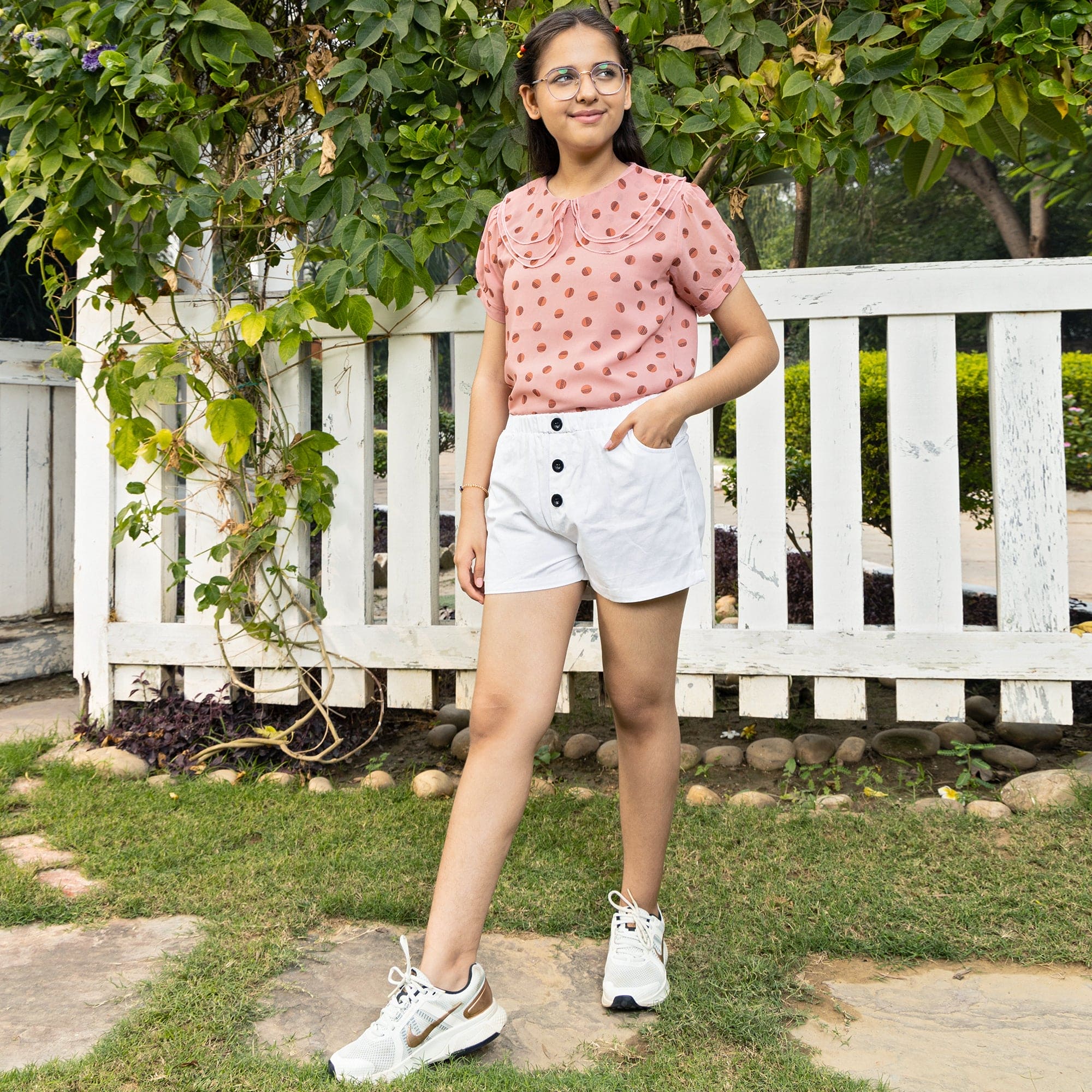 Girls Peter Pan Collar Top with Shorts Sets   