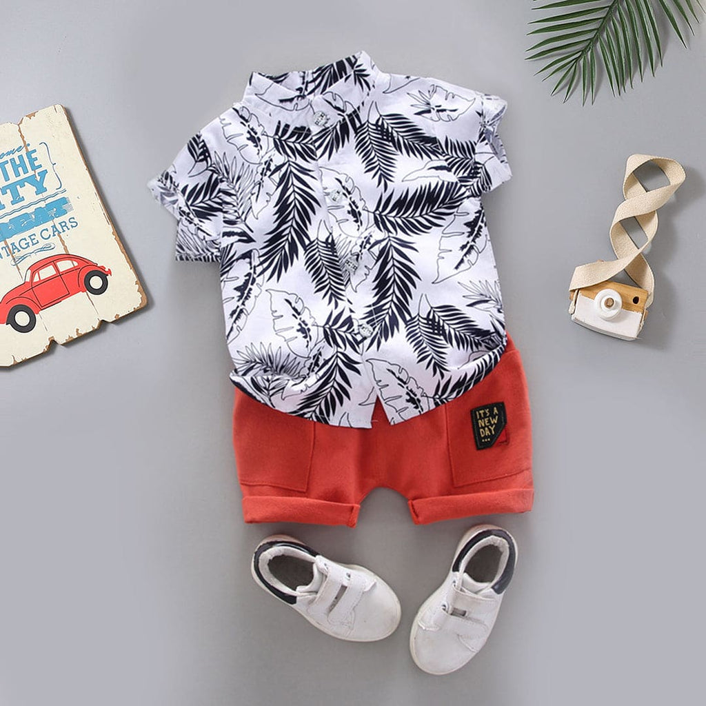 Boys Printed Shirt with Solid Shorts