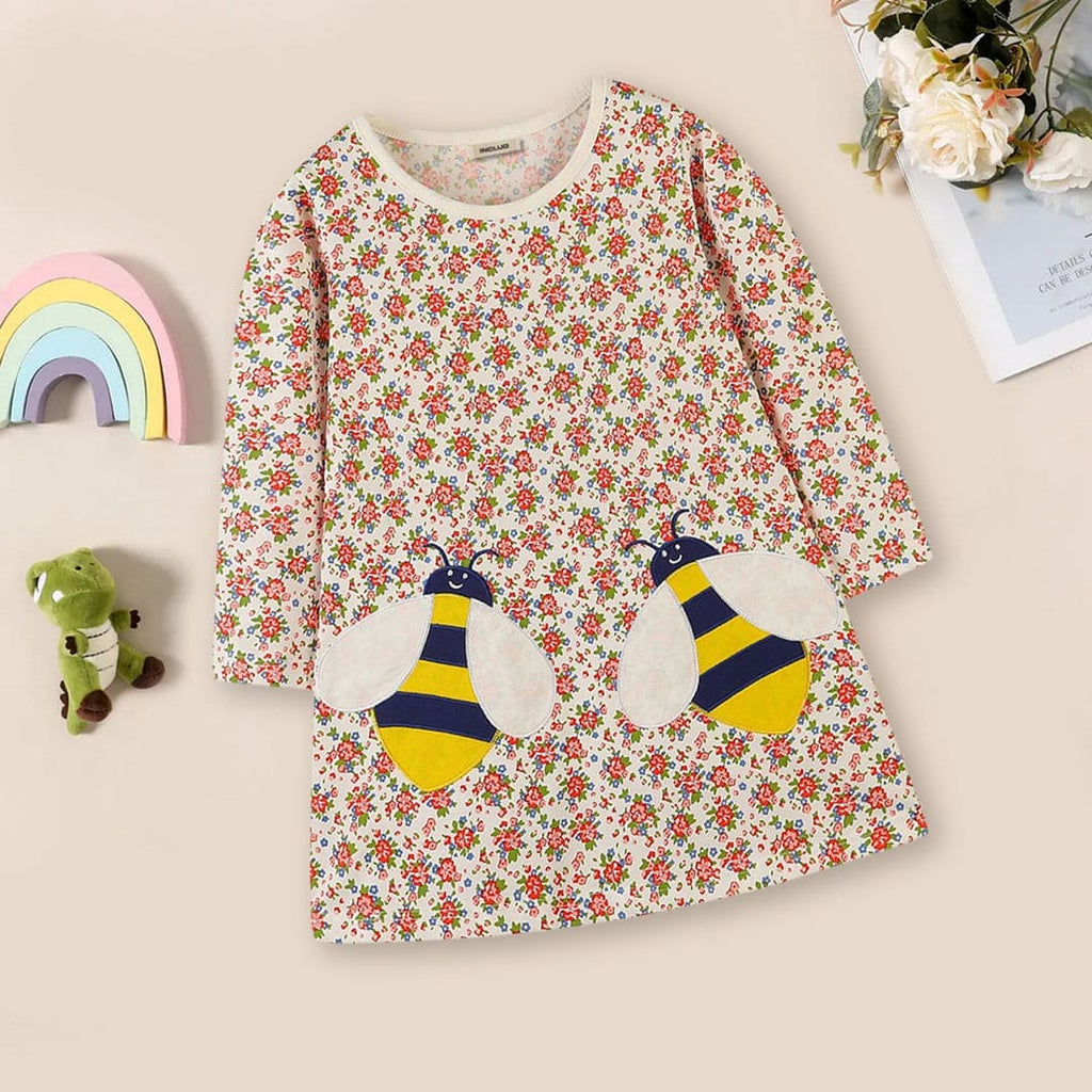 Girls Honeybee Patch with Floral Print Dress