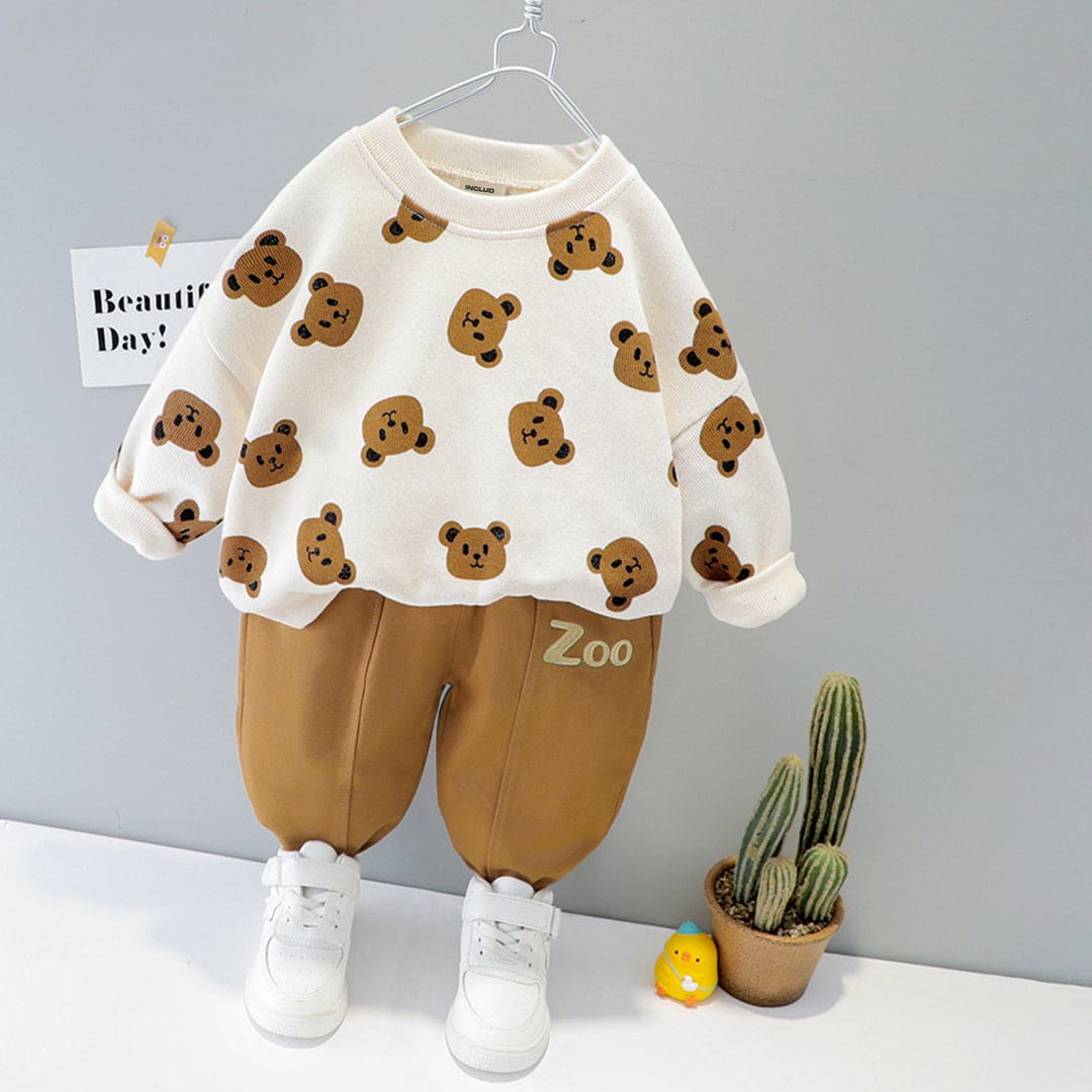 Girls Printed Sweatshirt with Joggers Set Winterwear Sets Beige 1-2 Y 