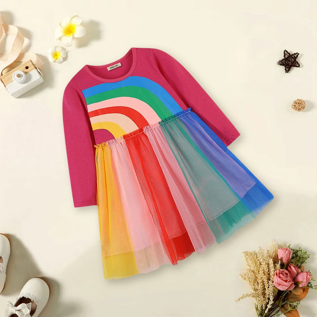 Girls Rainbow Print Tulle Dress
