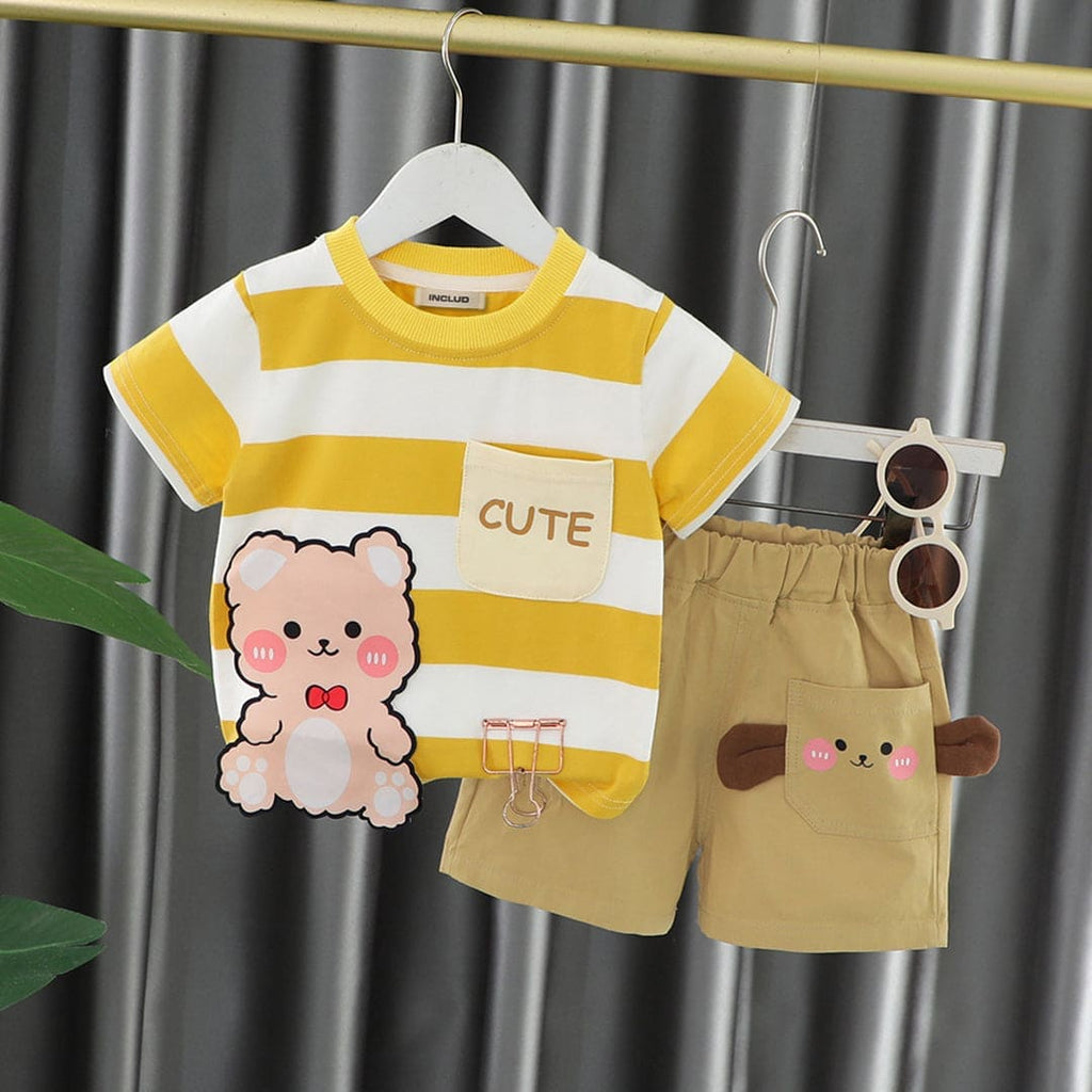 Girls Striped T-shirt with Shorts Set