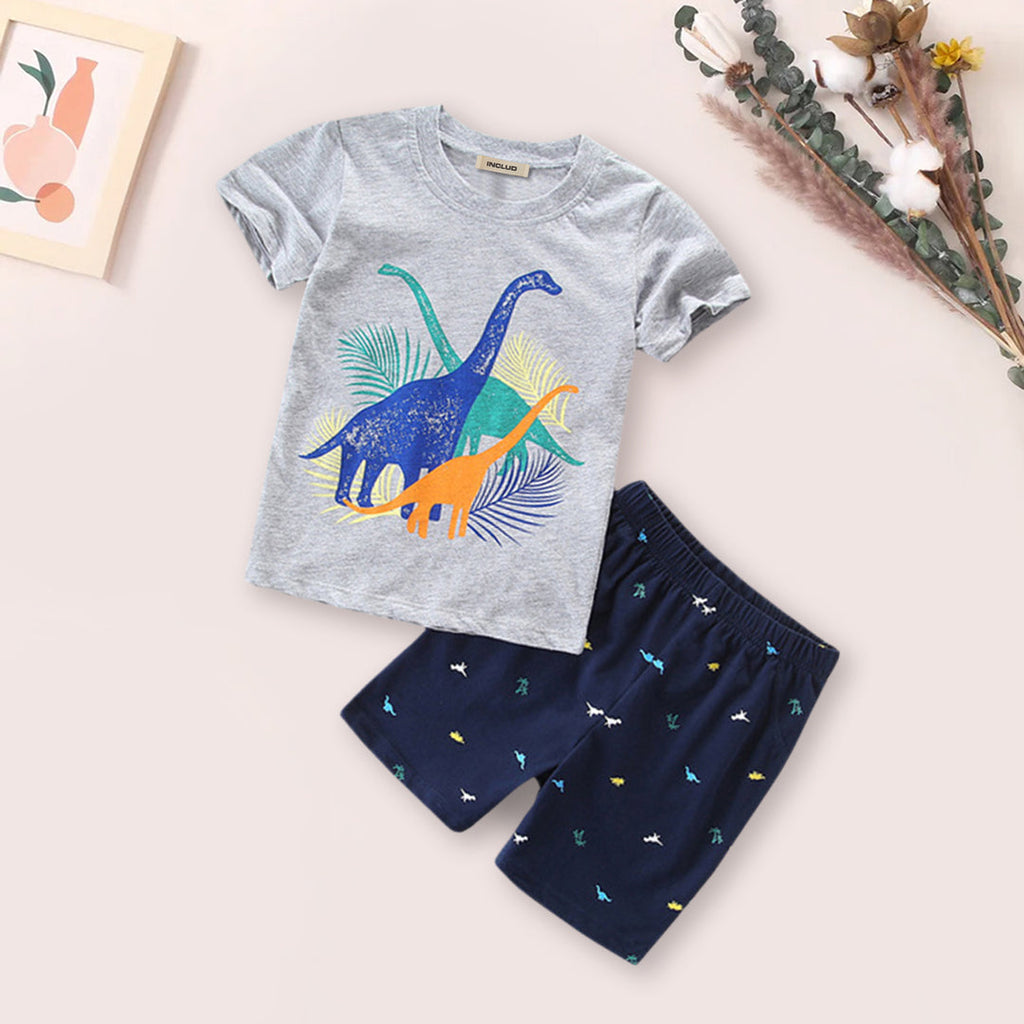 Boys Dinosaur Print T-shirt & Printed Shorts Set