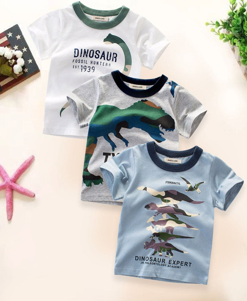 Boys Dinosaur Theme T-shirts (Pack of 3) Tshirts Multicolor 1-2 Y 