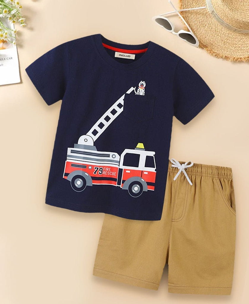 Boys Knitted Set with Fire Brigade Print