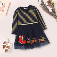 Girls Striped Tulle Overlay Dress Casual Dresses Navy 1-2 Y 