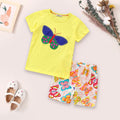 Girls Butterfly Applique T-shirt & Printed Shorts Set Sets Yellow 1-2 Y 