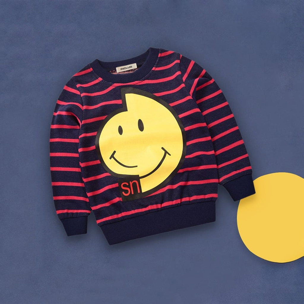 Boys Striped Smiley Print Sweatshirt