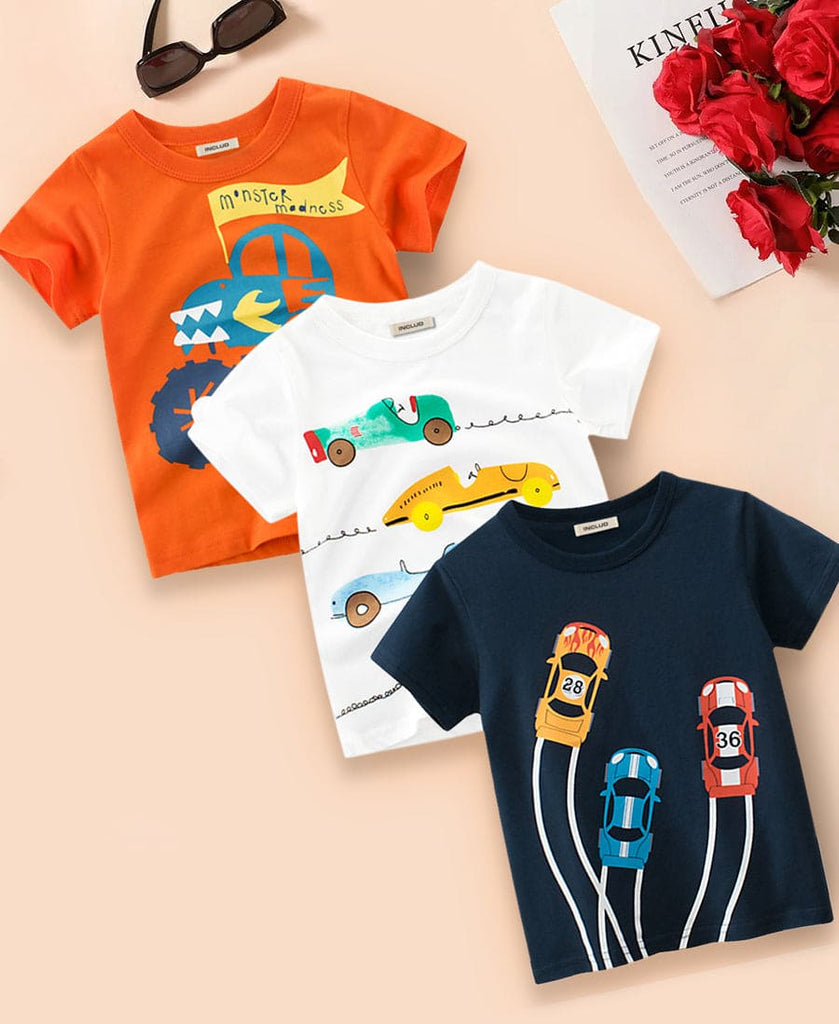 Boys Car Print Theme T-shirts (Pack of 3)