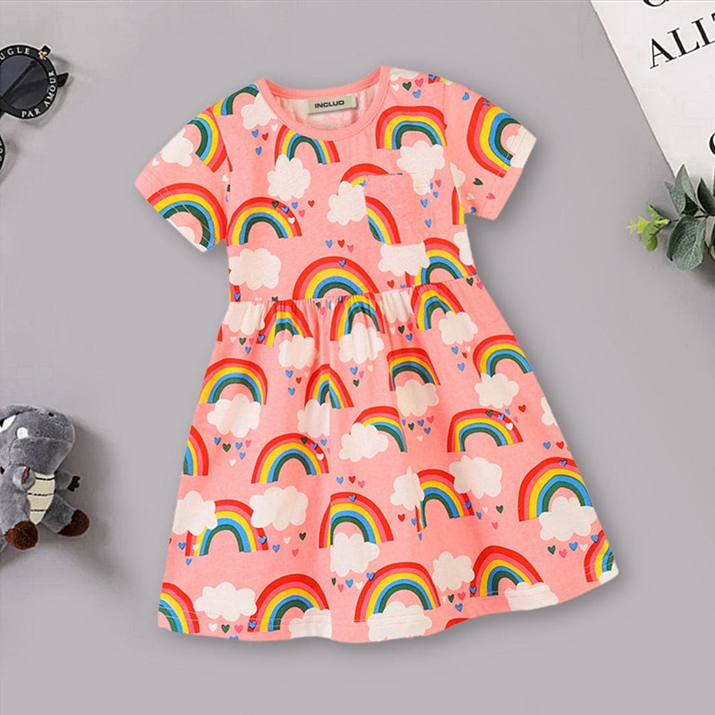 Girls Rainbow Printed Casual Dress