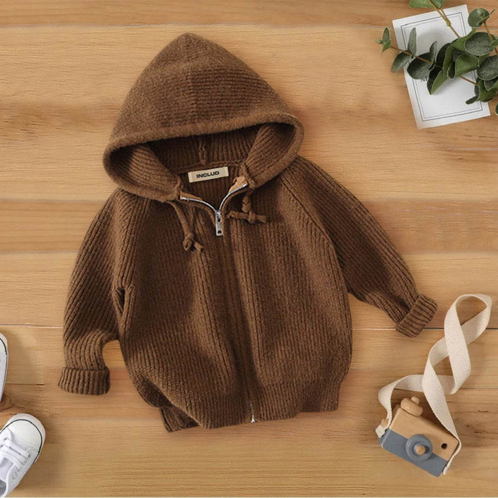 Girls Hooded Neck Full Sleeves Sweatshirt Sweatshirts & Hoodies Brown 1-2 Y 