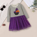 Girls Striped Tulle Overlay Dress Casual Dresses Purple 1-2 Y 