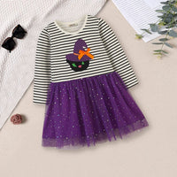 Girls Striped Tulle Overlay Dress Casual Dresses Purple 1-2 Y 