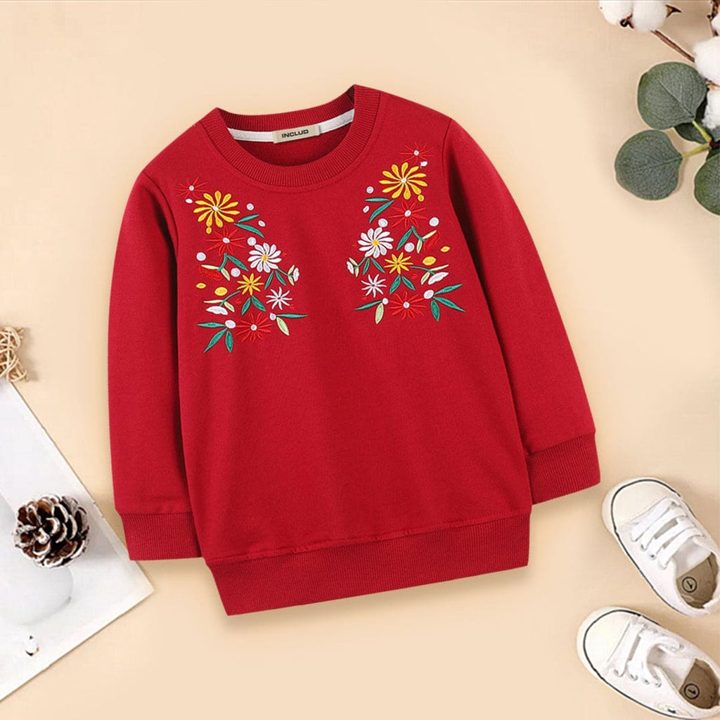 Girls Embroidered Full Sleeves Sweatshirt Sweatshirts & Hoodies Maroon 1-2 Y 