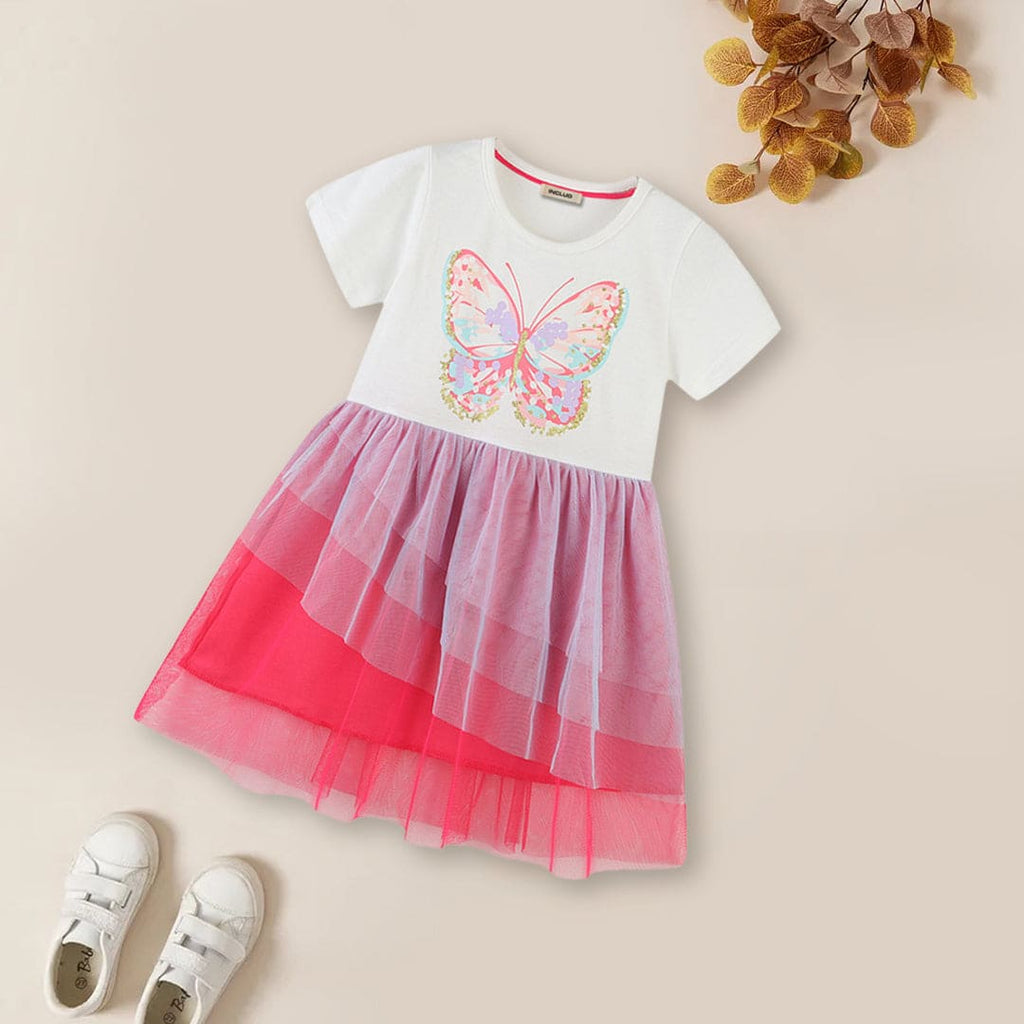 Girls Butterfly Print Tulle Dress